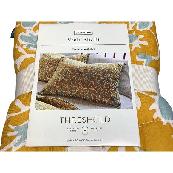 Threshold Standard Voile Sham Mustard Yellow Floral Pattern 20" x 26" - Picture 4 of 4
